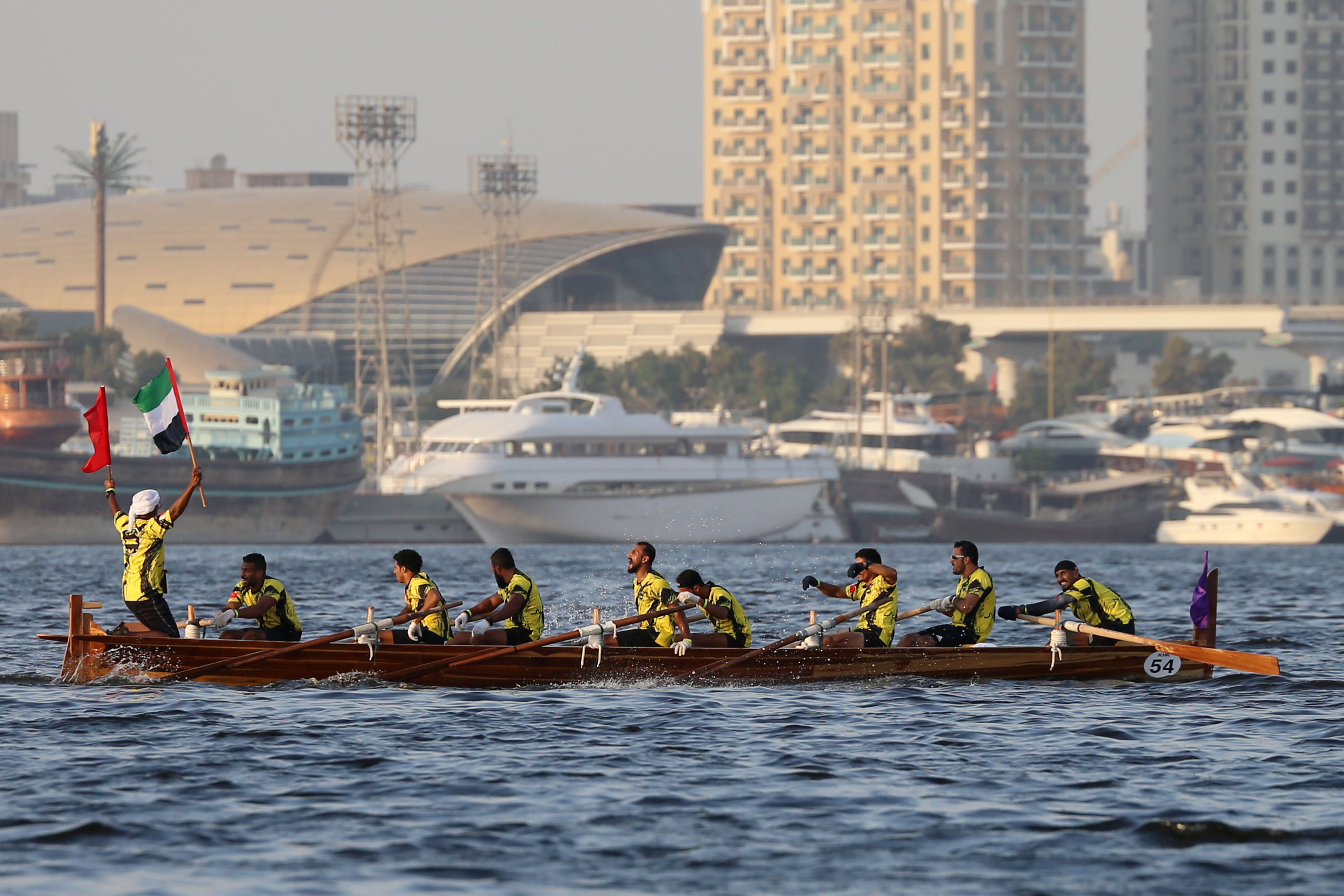 First Round of Traditional Rowing Race today at Dubai Water Canal