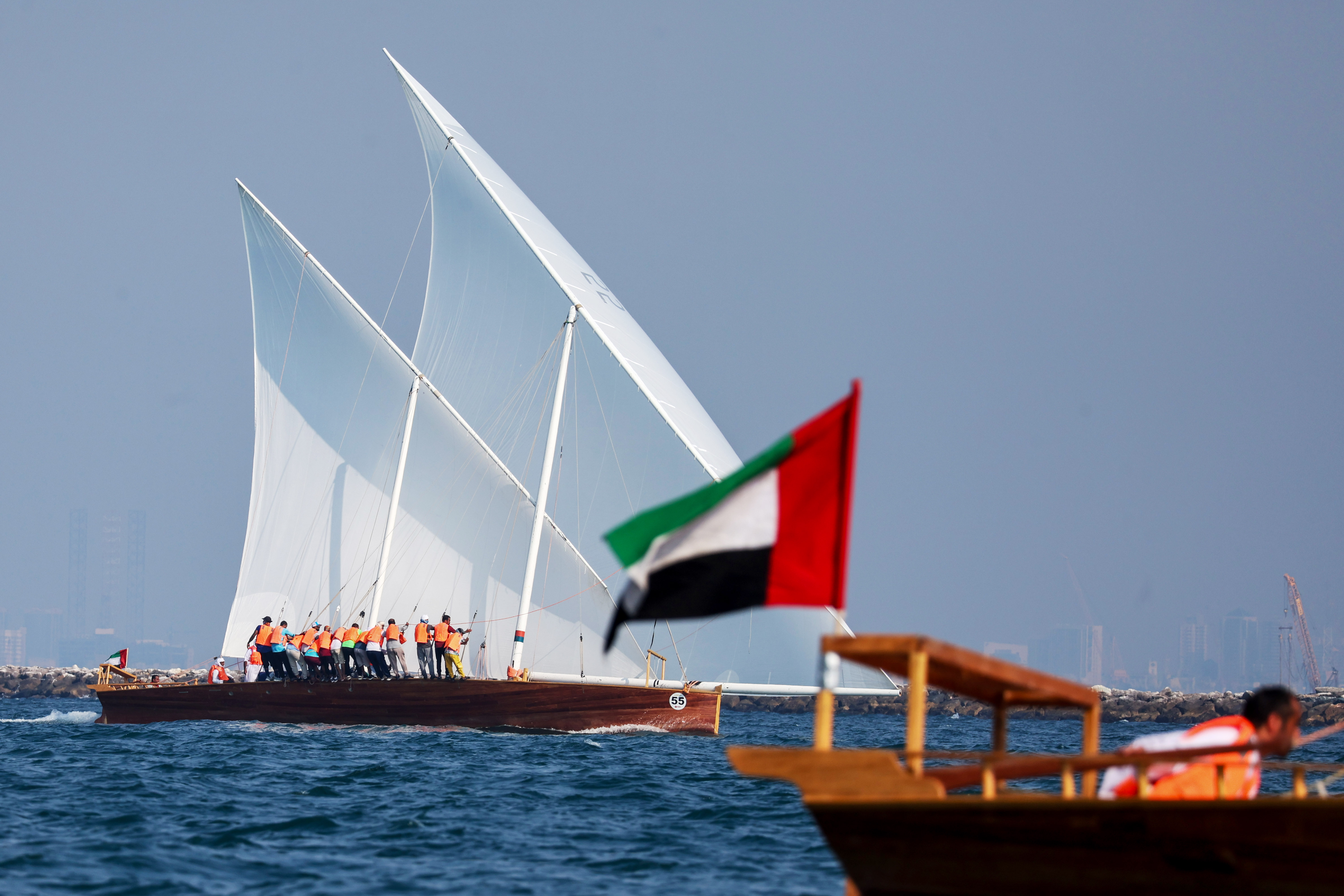 82 Boats Competing in the Dubai Traditional Dhow Sailing Race (60ft) Today